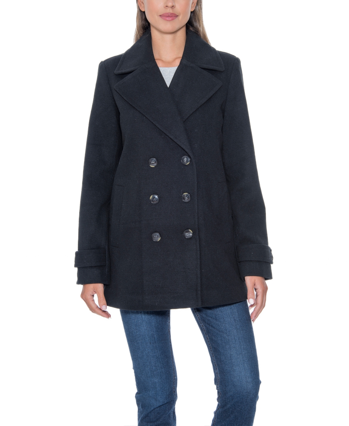 Sebby Collection Women's Double Breasted Pea Coat - Black