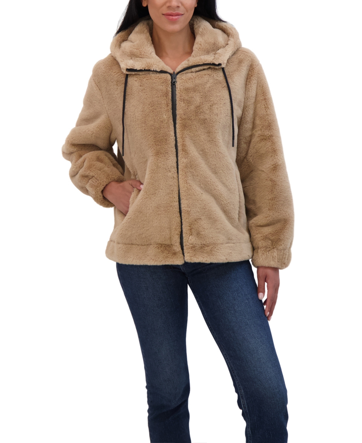 Sebby Juniors' Juniors' Reversible Faux Fur Hooded Bomber Jacket - Camel