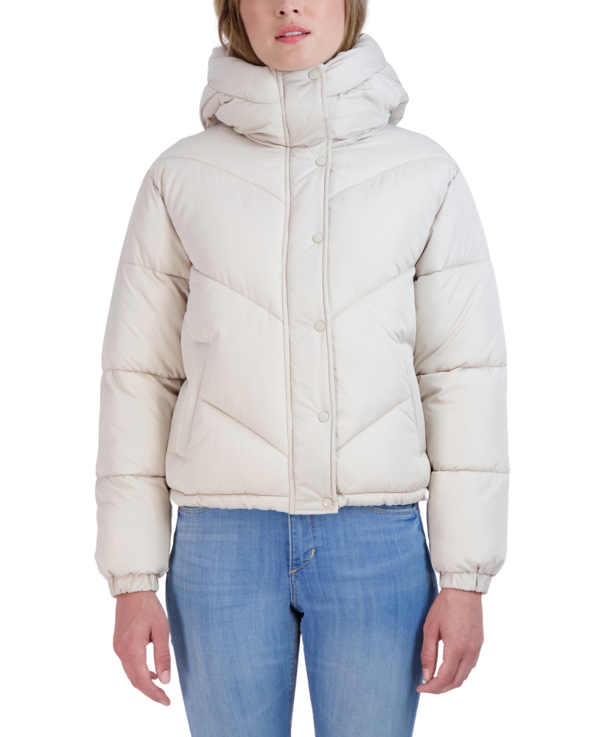 Sebby Juniors' Women ' Short Hooded Puffer Jacket - Beige