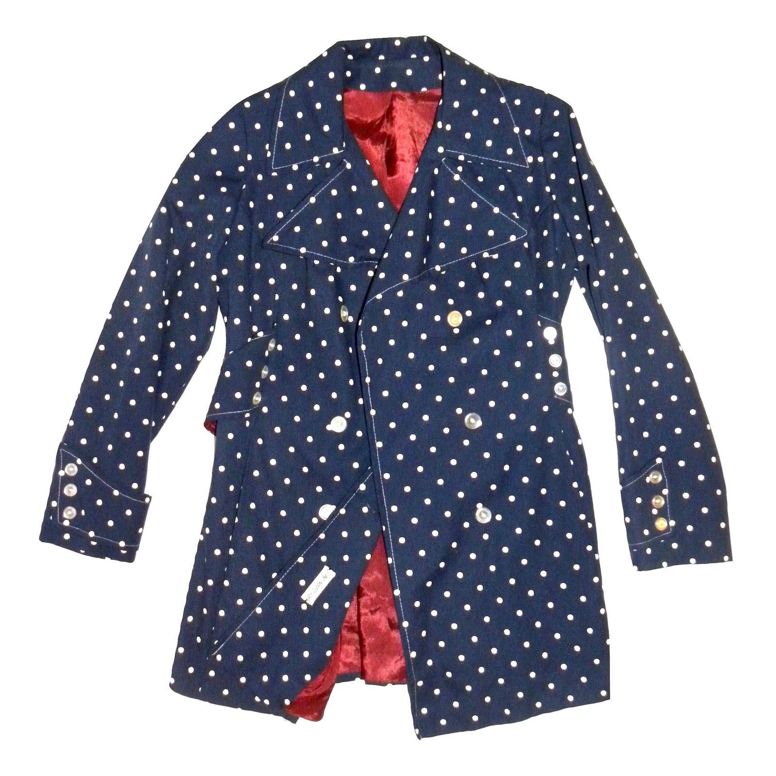 Seditionaries x Vintage 60S Mod Navy & White Polka Dot Raincoat | Fits S in Blue/White, Women's (Size Small)