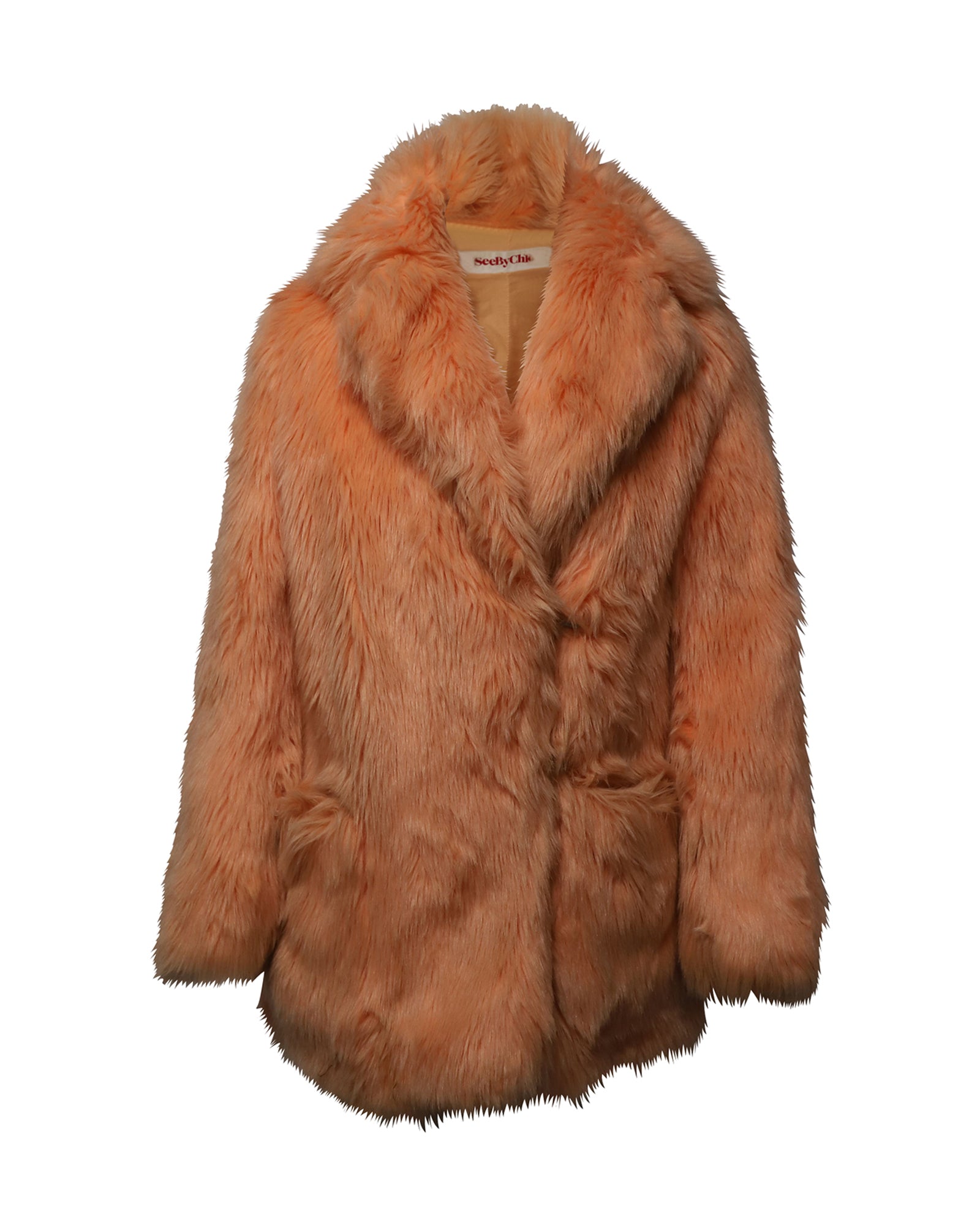 See by Chloe Faux-Fur Coat in Pink Peach Modal