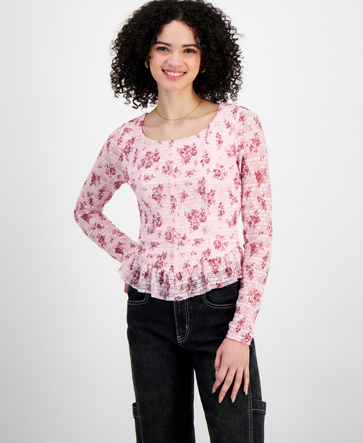 Self Esteem Juniors' Lace Peplum Top - Tender Touch