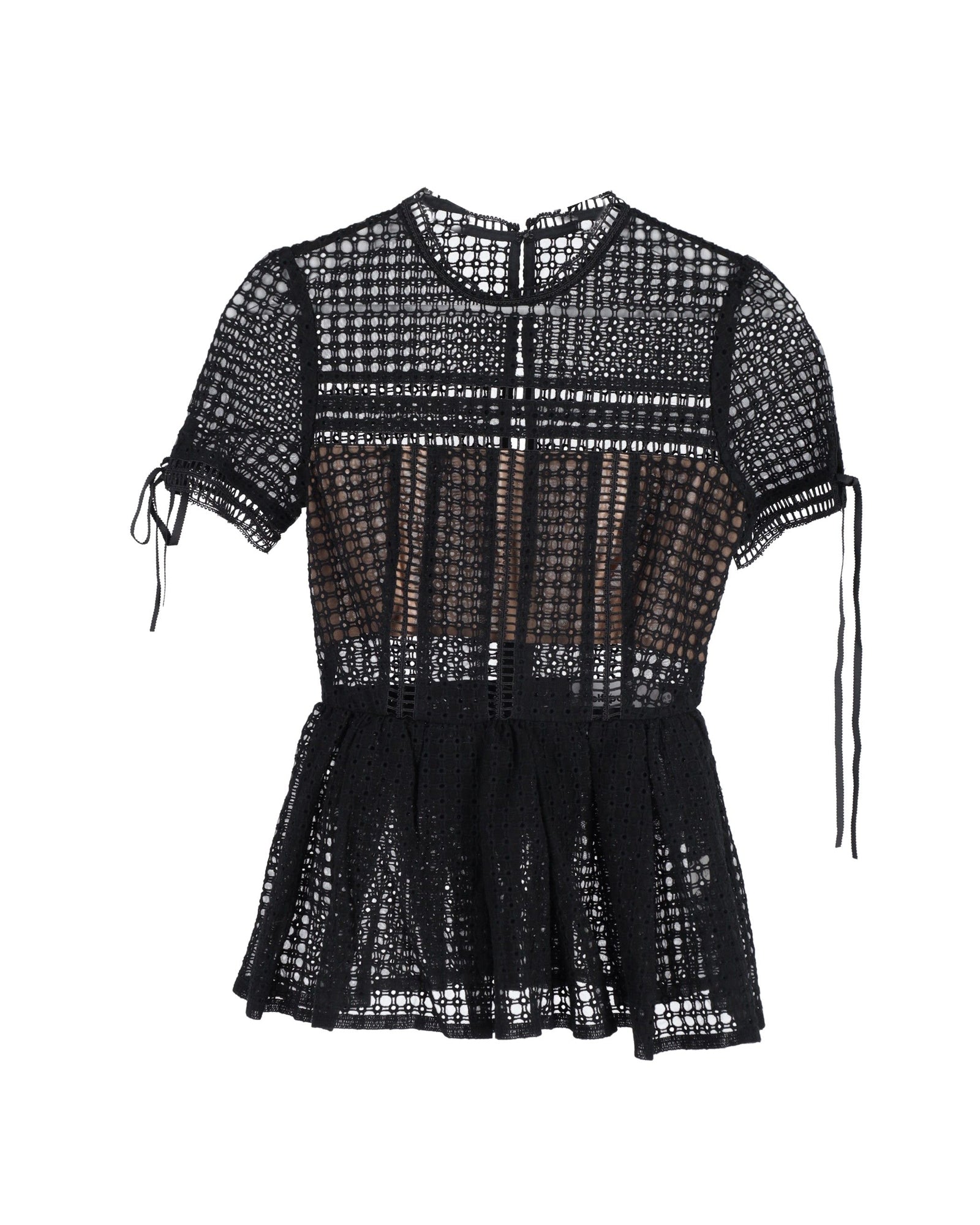 Self-Portrait Guipure Lace Peplum Top in Black Cotton