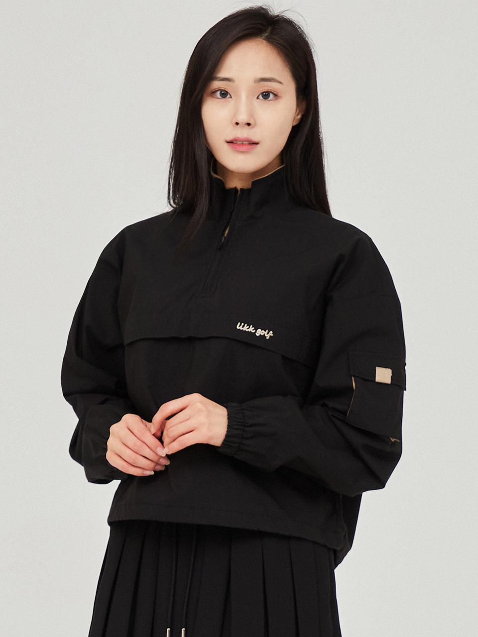 Semi zip-up coloration Anorak outer (black)_L4A1 -