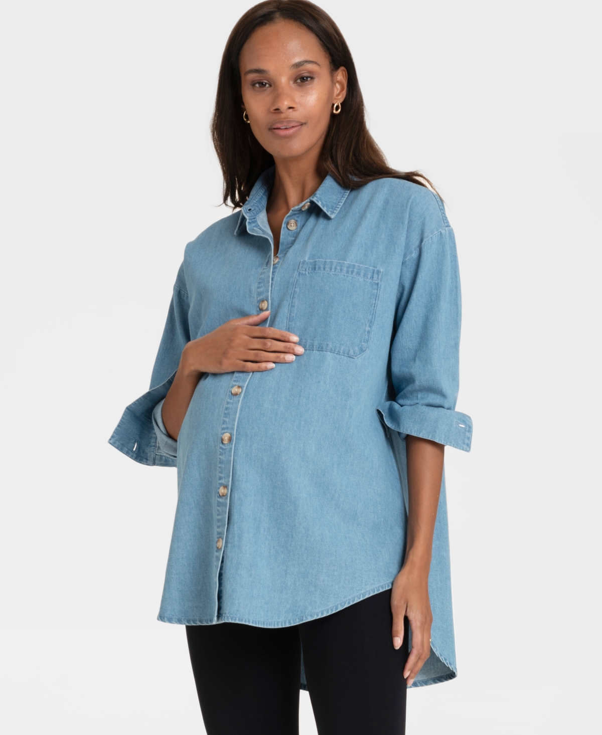 Seraphine Women's Denim Curved Hem Maternity Shirt - Denim