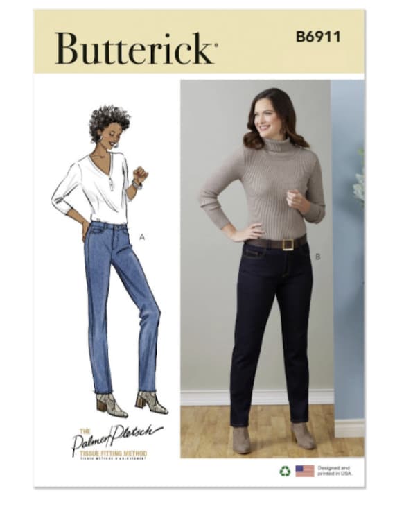 Sewing Pattern For Womens Jeans, Butterick B6911, Straight Leg & Skinny Jeans By Palmer/Pletsch Designer, Fly Front Pants