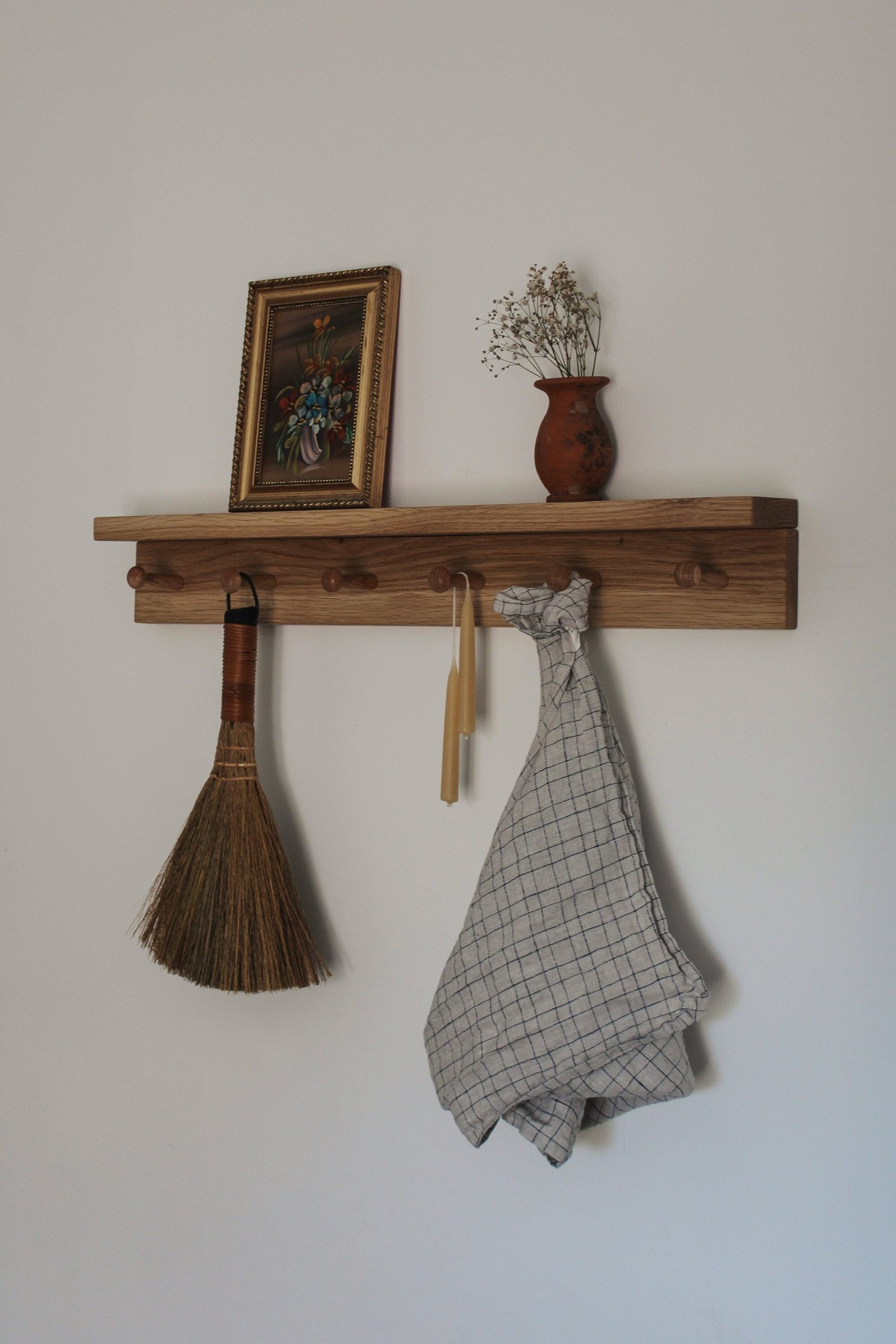 Shaker Peg Shelf Made From Solid Oak | Rail Coat Hook Kitchen Handcrafted Folkhaus