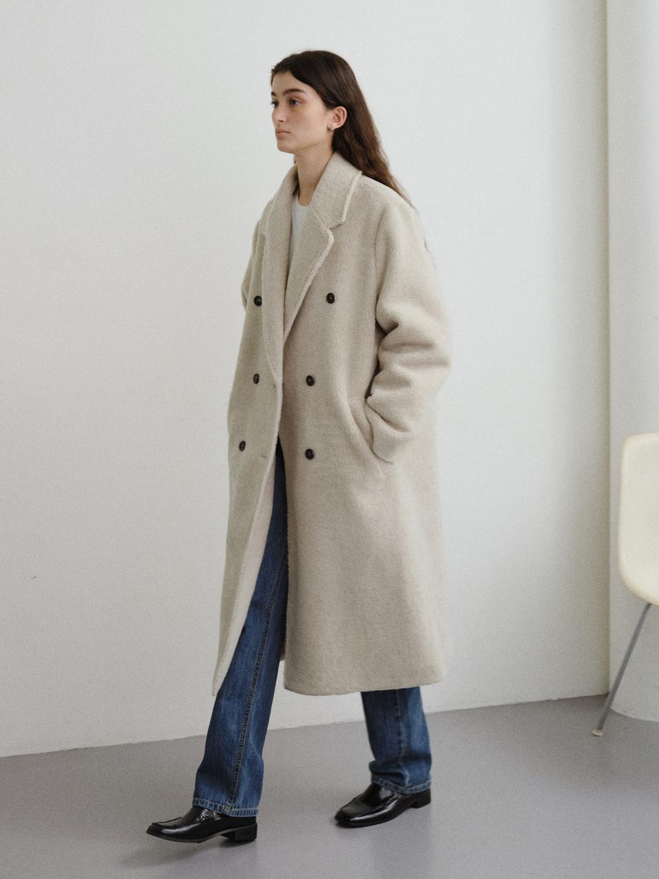 Shearling Double-Breasted Long Coat