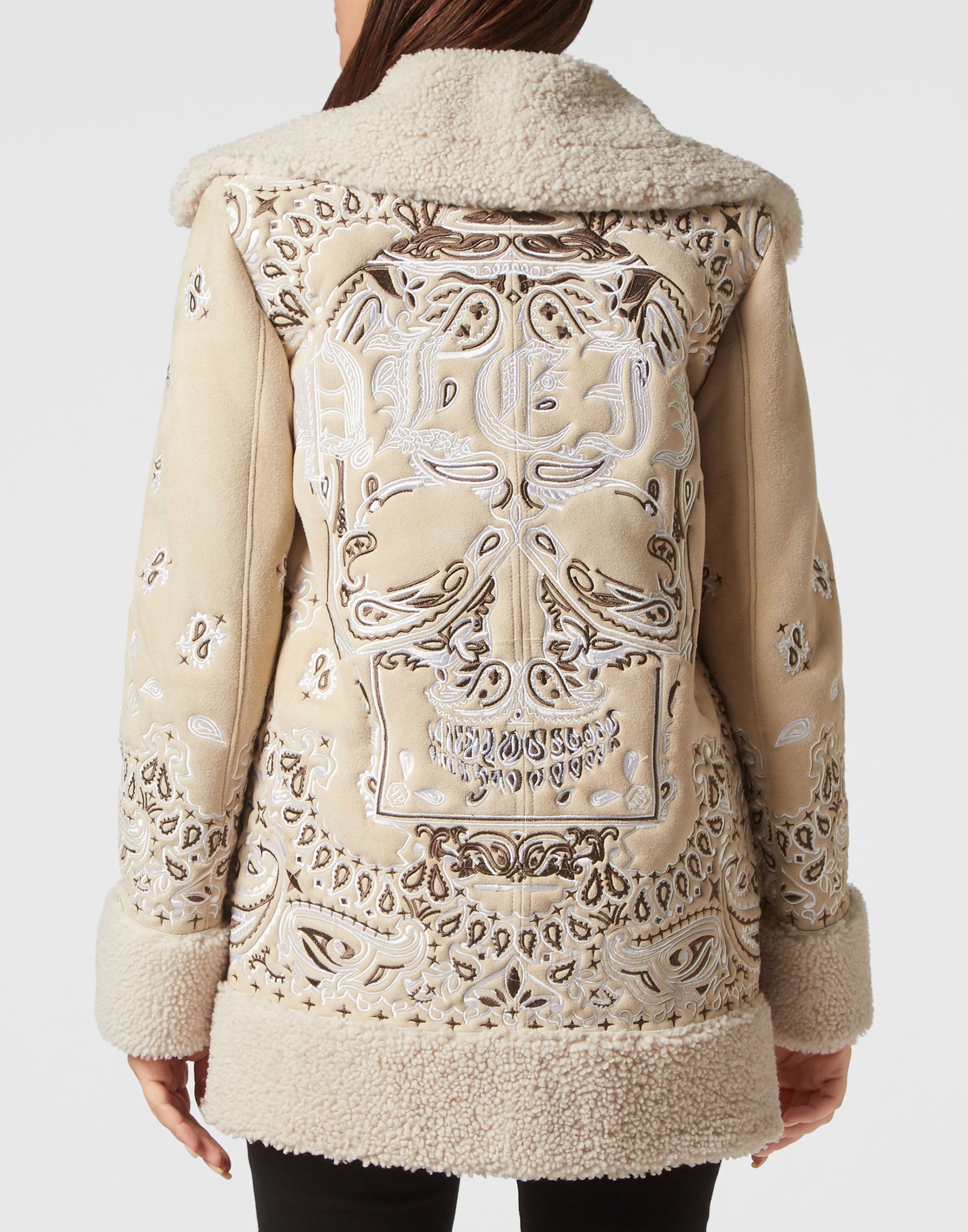 Shearling Oversize Long Coat Paisley Bandana