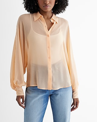 Sheer Dolman Long Sleeve Button Up Shirt