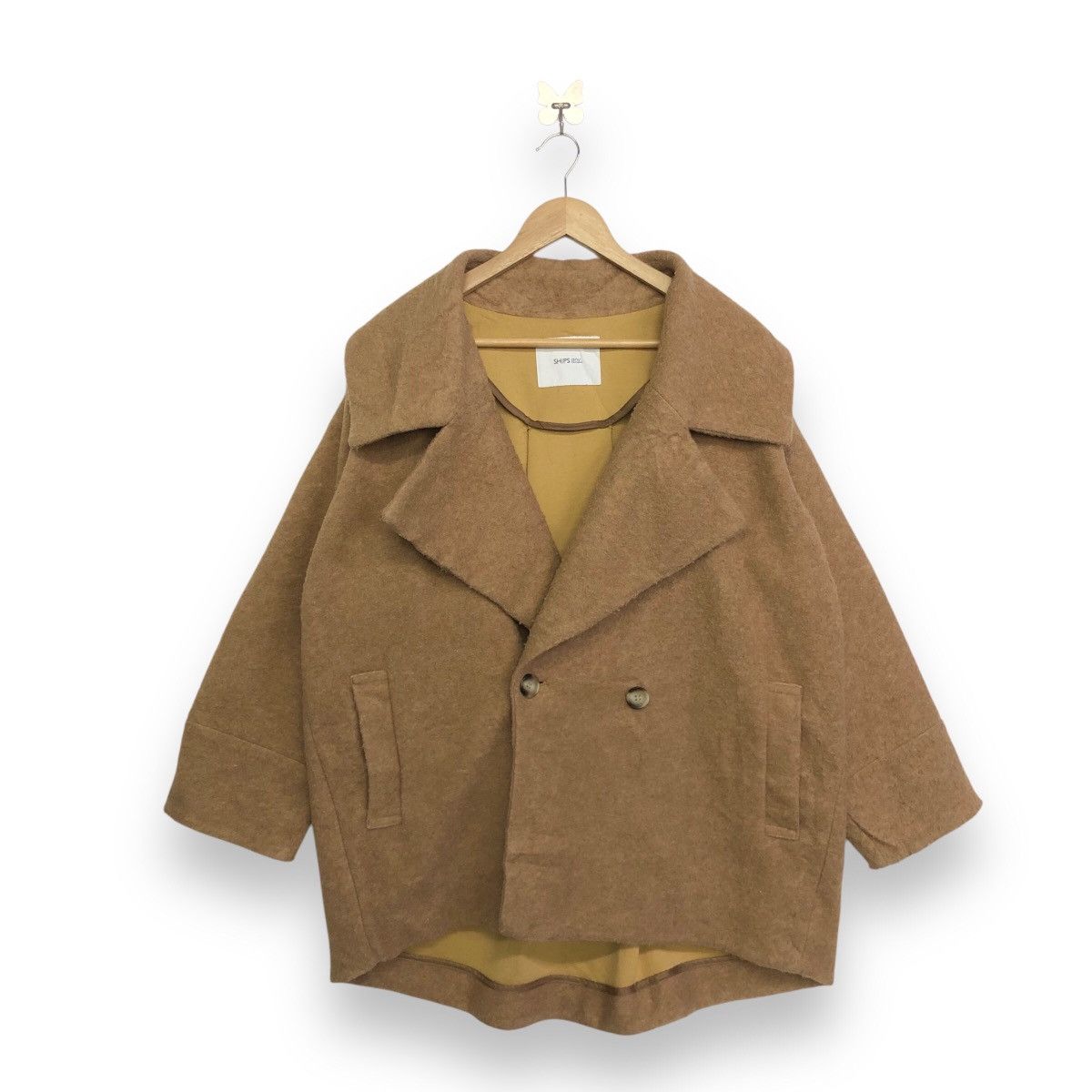 Ships Any Women Winter Short Pea Coat in Beige (Size XL)