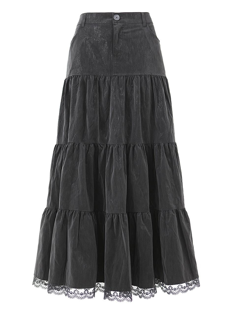 Shirring Tiered Maxi Skirt [Black]