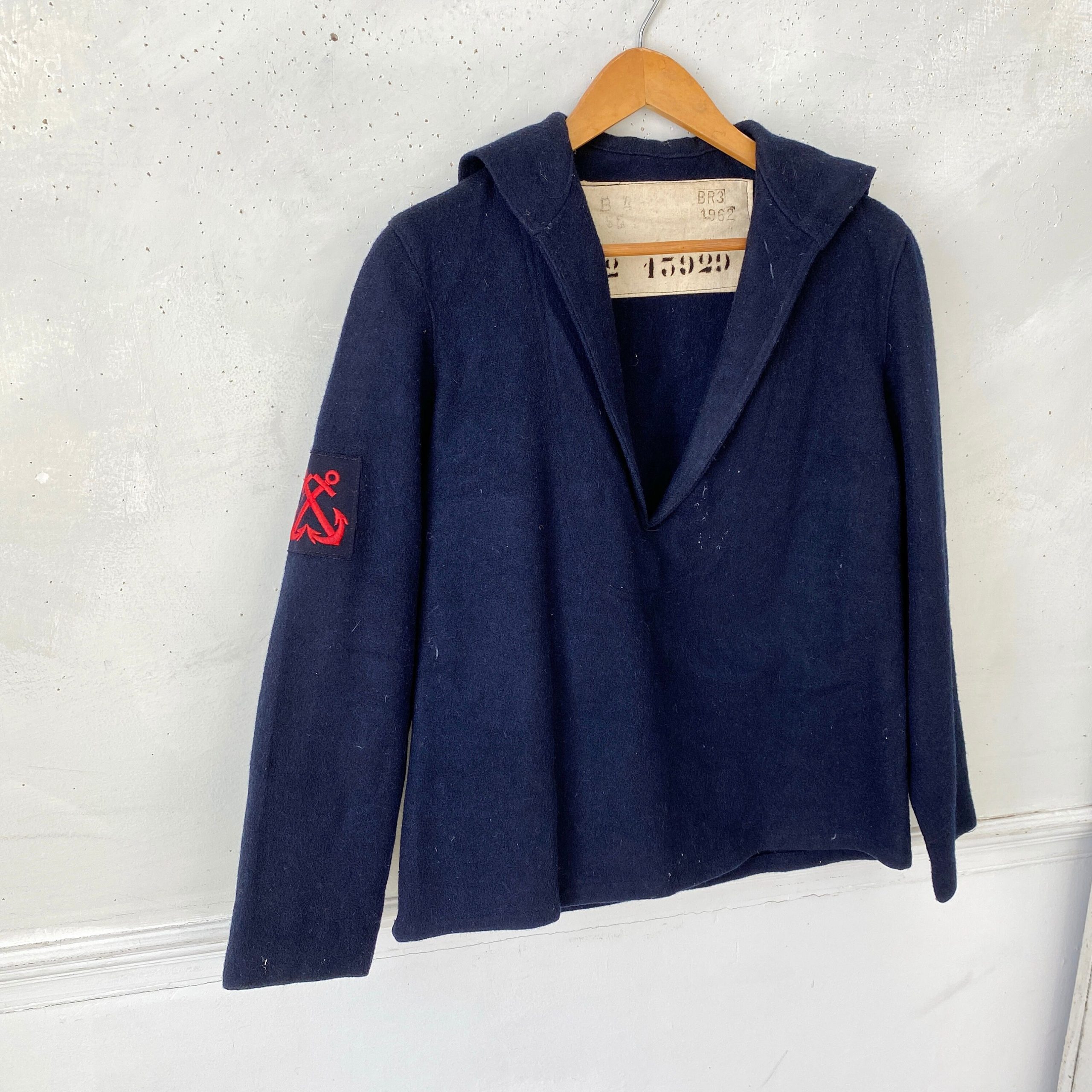 Shirt Vintage French Navy Blue Wool Anchor Patch Nautical Military Sailor 1960S Coat Jacket The Textile Trunk