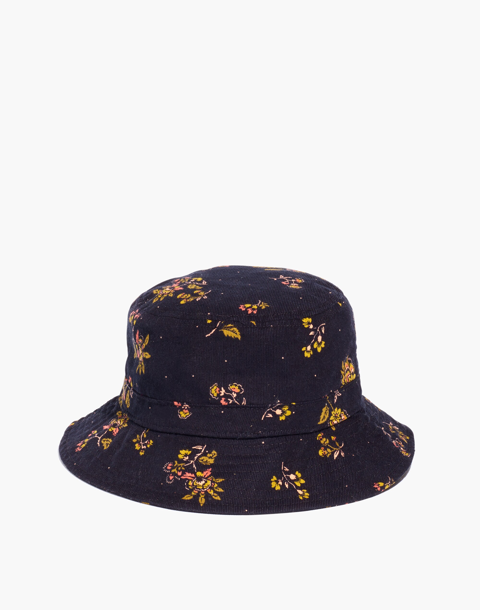 Short-Brimmed Corduroy Bucket Hat in Forest Floral