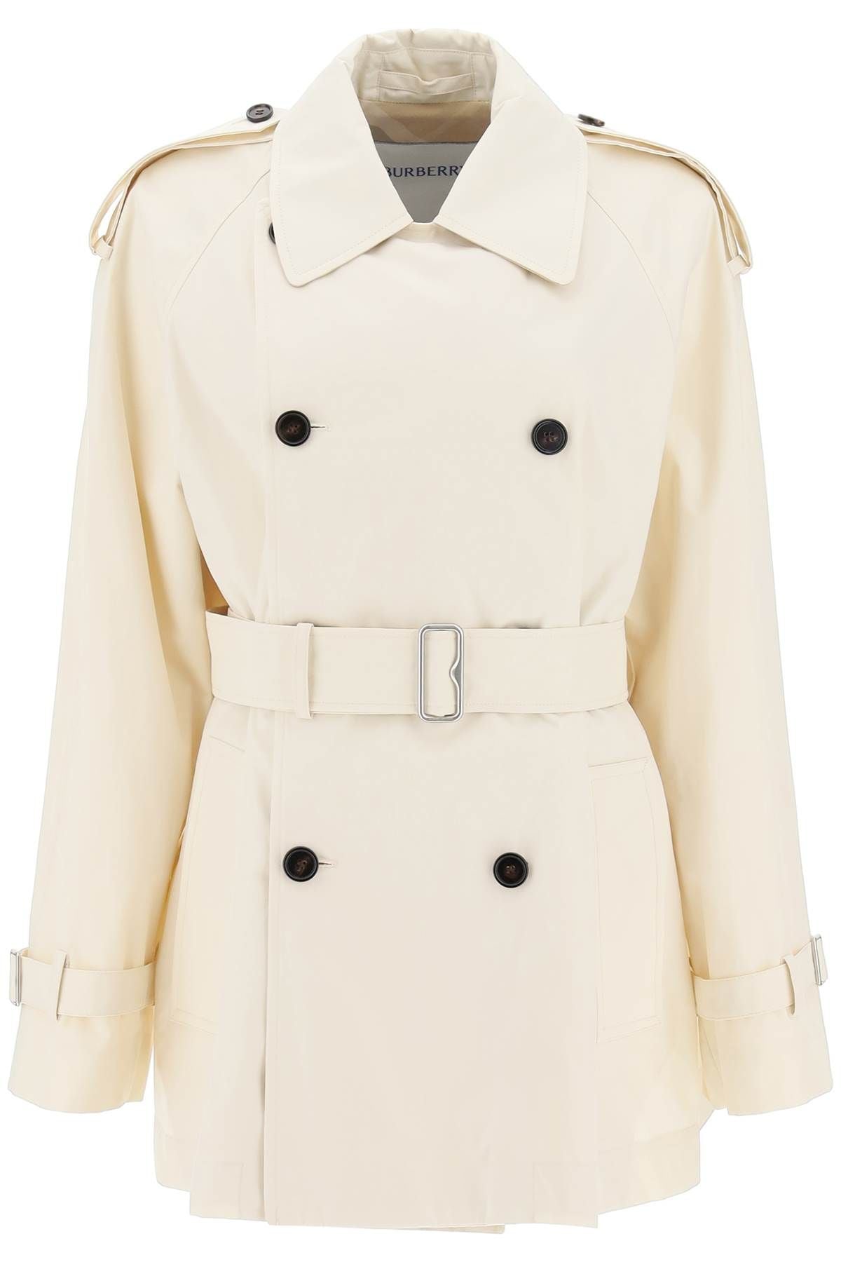 Short Cotton Gabardine Trench Coat