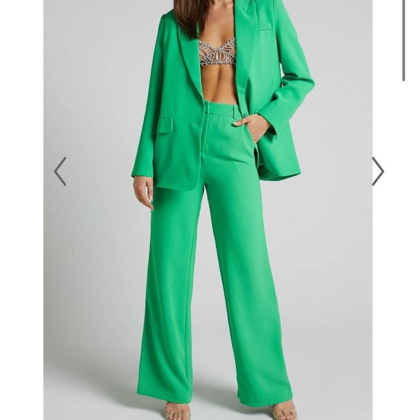 Showpo Bonnie High Waisted Tailored Wide Leg Pants In Green, Women's (Size 32)