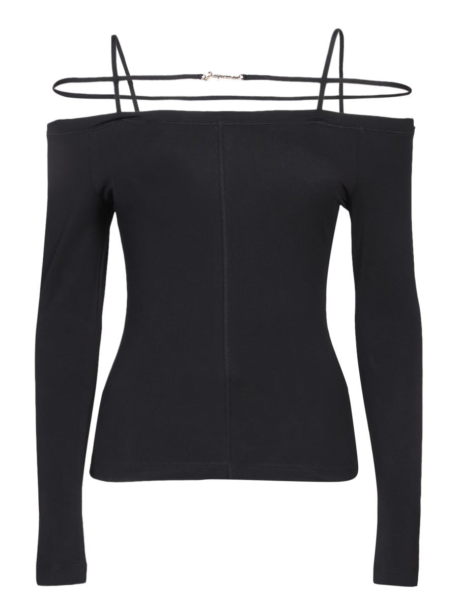 'Sierra' Black Long-Sleeve Top With Logo Detail In Jersey Woman