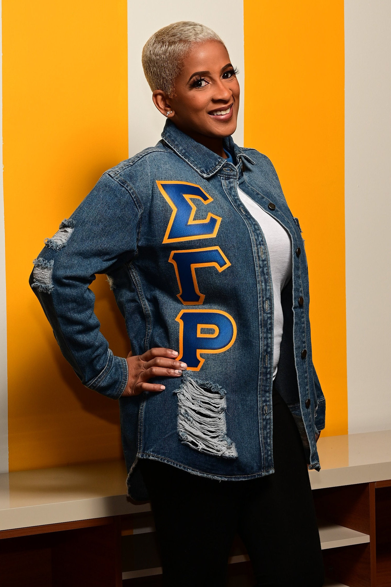 Sigma Gamma Rho Letters Distressed Denim Jacket