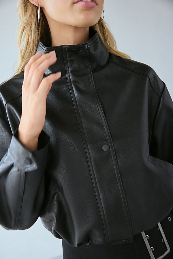 Silence + Noise Chloe Faux Leather Bomber Jacket in Black, Women's at Urban Outfitters