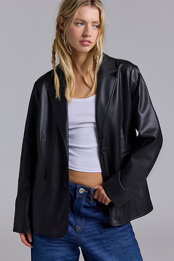 Silence + Noise Lexi Oversized Faux Leather Blazer Jacket in Black, Women's at Urban Outfitters