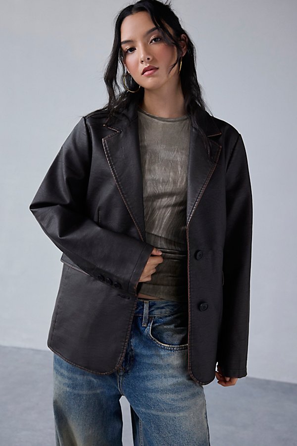 Silence + Noise Lexi Oversized Faux Leather Blazer Jacket in Brown, Women's at Urban Outfitters