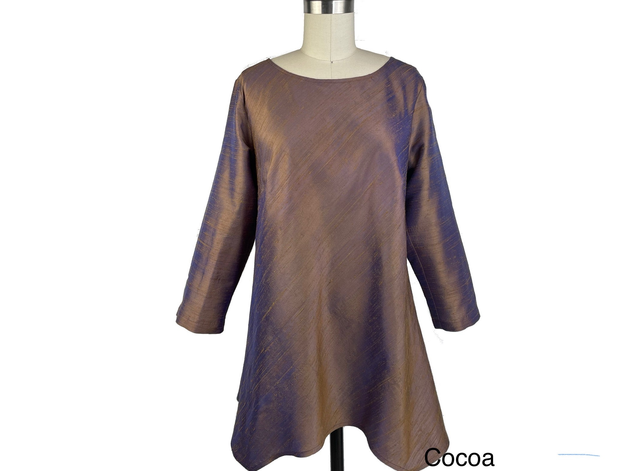 Silk Bias Cut Tunic, Casual & Elegant Relaxed Fit Top For Special Ocassions Weddings, Washable Dupioni Fabric