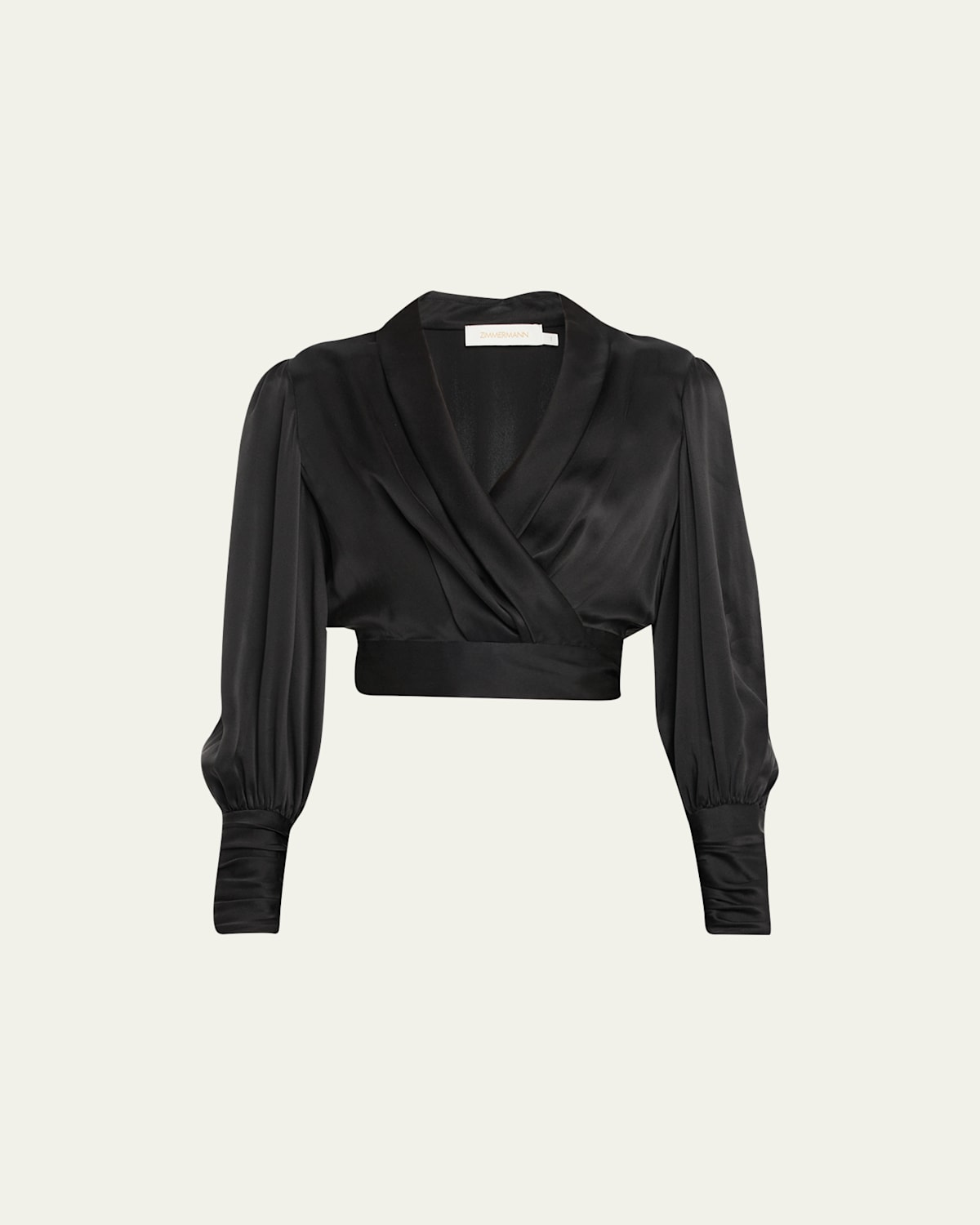 Silk Blouson-Sleeve Wrap Top