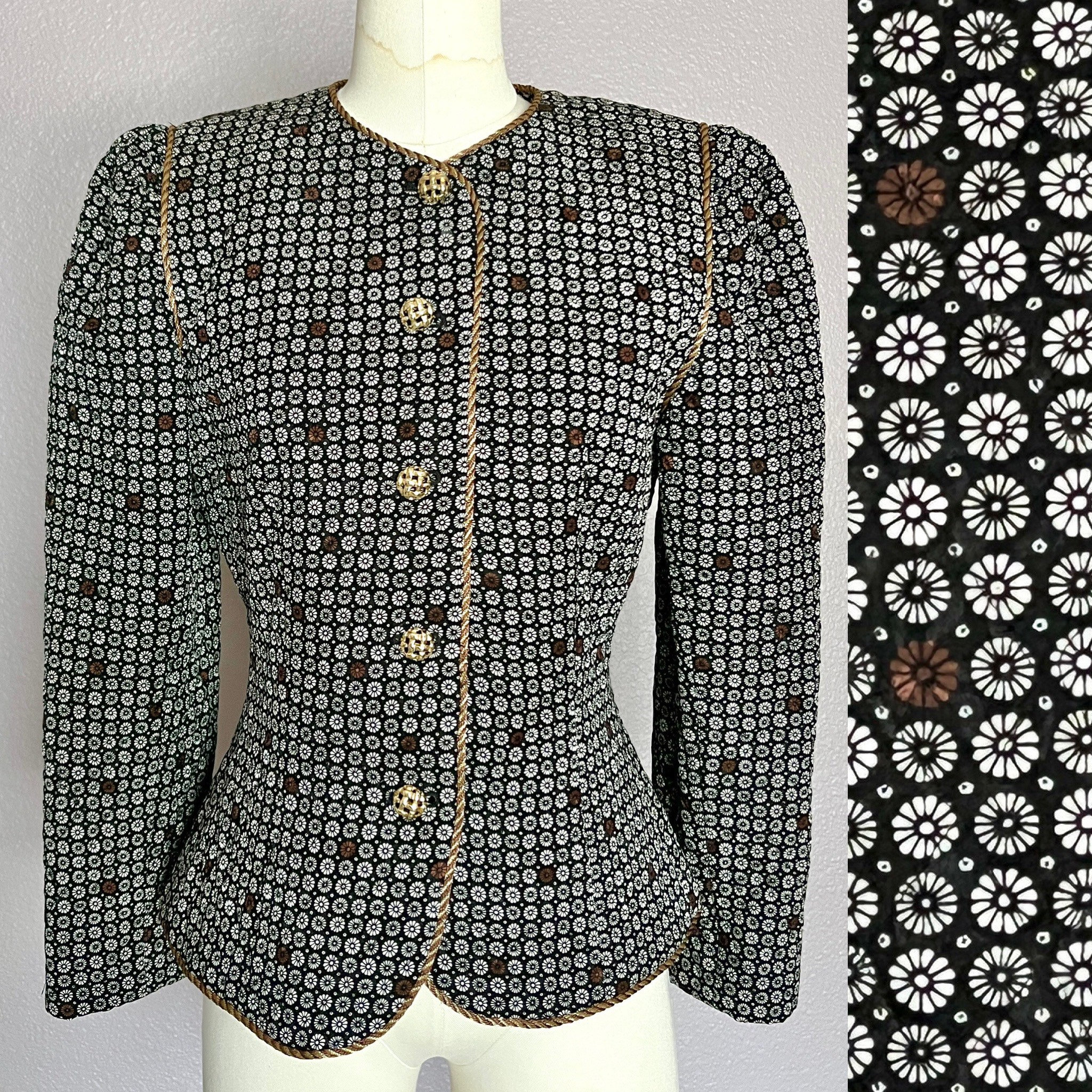 Silk Quilted Blazer, Saks 5Th Ave, Tapered Fit, Cropped Jacket, Gold Metallic Trim, Vintage Top 80S 90S