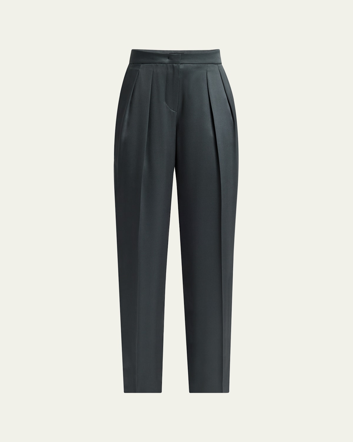 Silk Satin Pleated Straight-Leg Trousers