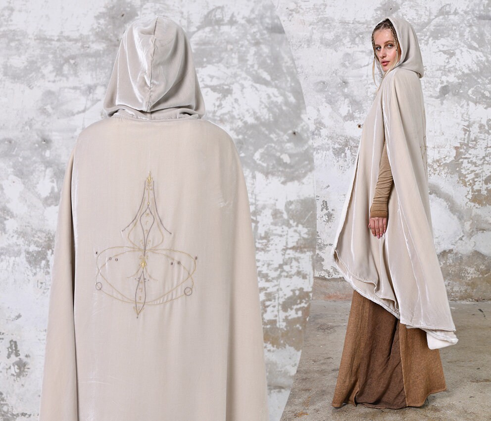 Silk Velvet Kimono, White Wedding Cape, Bridal Boho Women Cloak, Reversible Coat, Hooded Cape