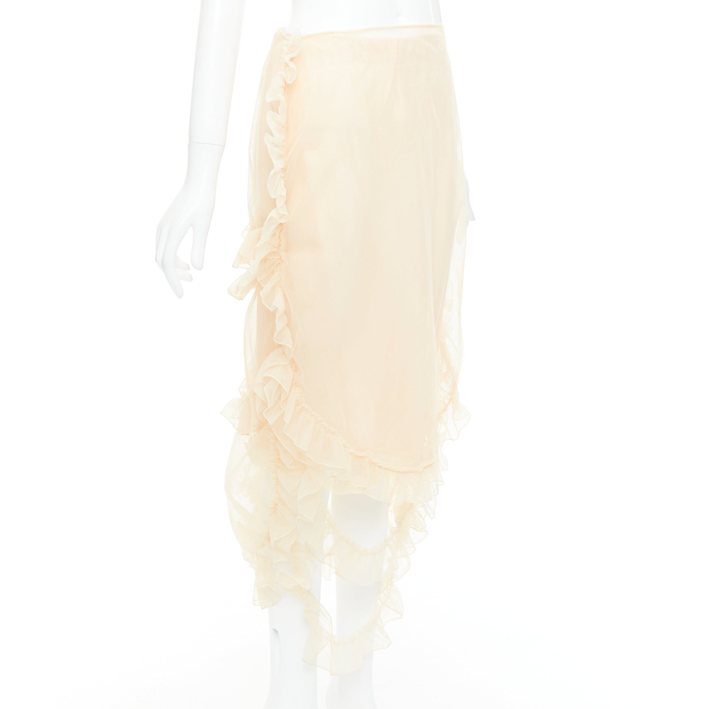 Simone Rocha Beige Ruffle Trim Tulle Lace Overlay Tiered Midi Skirt Uk10 M, Women's (Size 28)