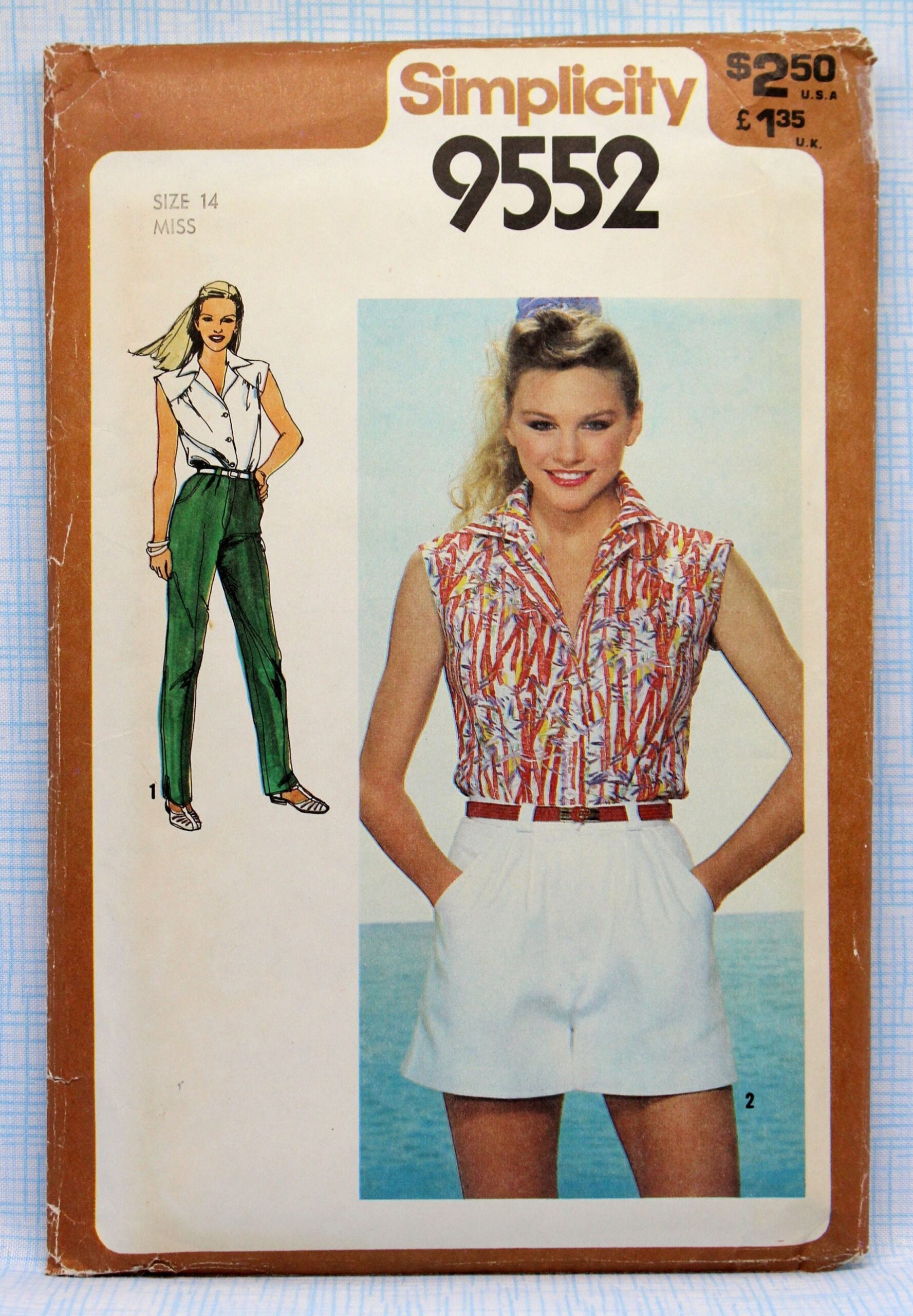 Simplicity Sewing Pattern 9552, Misses' Shirt, Wide-Leg Shorts & Straight-Leg Pants, Size 14, Bust 36", Uncut/Ff