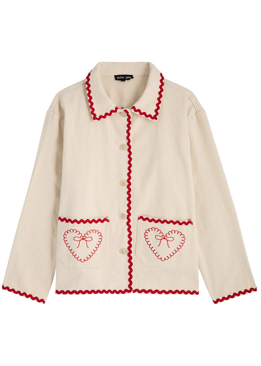 Sister Jane Posy Heart-embroidered Denim Jacket - Cream - 8 (UK8 / S)