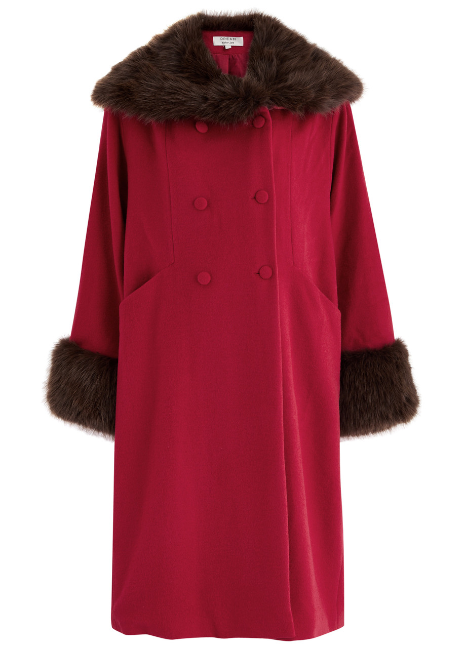 Sister Jane Sculpture Faux Fur-trimmed Felt Coat - Red - 6 (UK6 / XS)