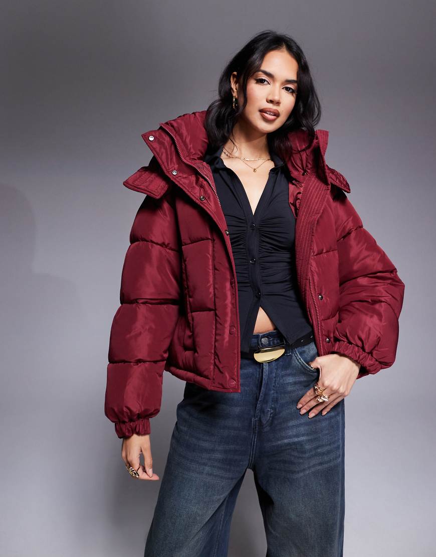 Sixth June puffer coat with hood in burgundy-Red