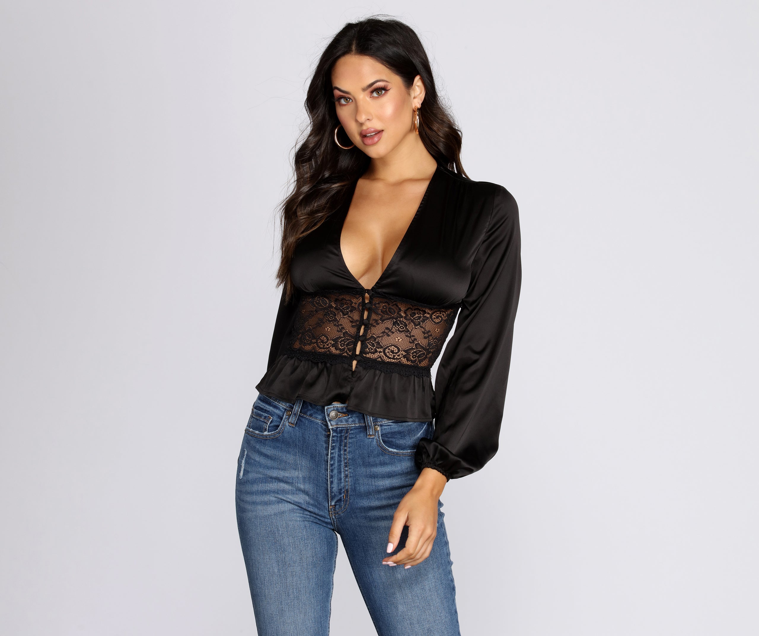 Sleek Satin Lace Blouse