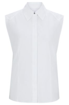 Sleeveless blouse in stretch-cotton canvas- White Women's Business Blouses size 0