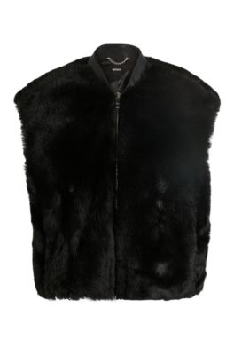 Sleeveless shearling jacket with leather trims- Black Women's Leather Jackets size 4