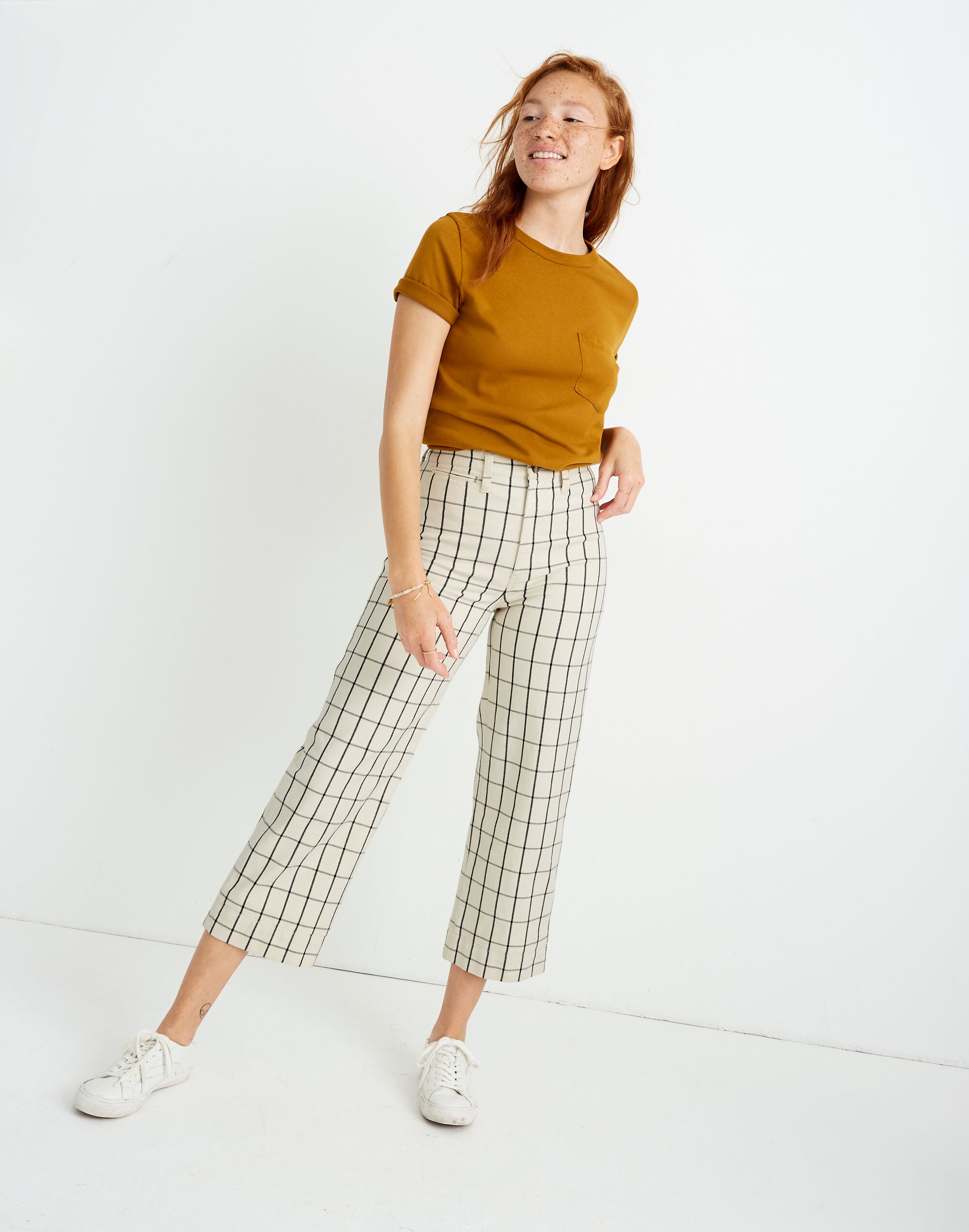 Slim Emmett Wide-Leg Crop Pants in Windowpane