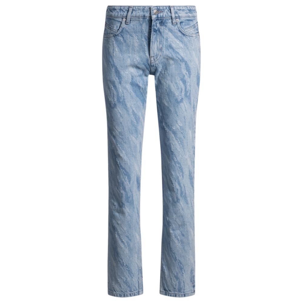 Slim-fit jeans in laser-patterned blue denim