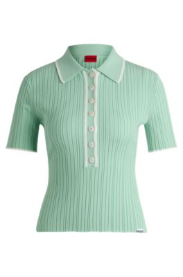 Slim-fit knit polo top- Light Green Women's Casual Tops size S