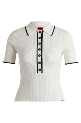 Slim-fit knit polo top- White Women's Casual Tops size S