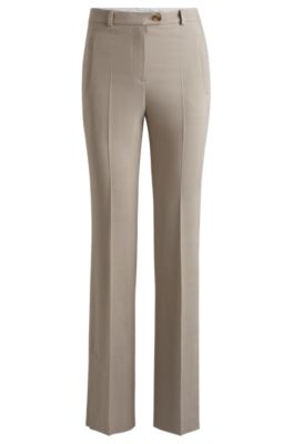 Slim-fit trousers with flared leg in stretch material- Light Beige Women's Formal Pants size 2