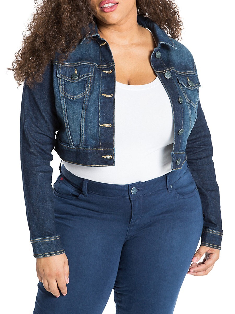 Slink Jeans Plus Women's Cropped Denim Jacket - Blue - Size 1X (14-16)