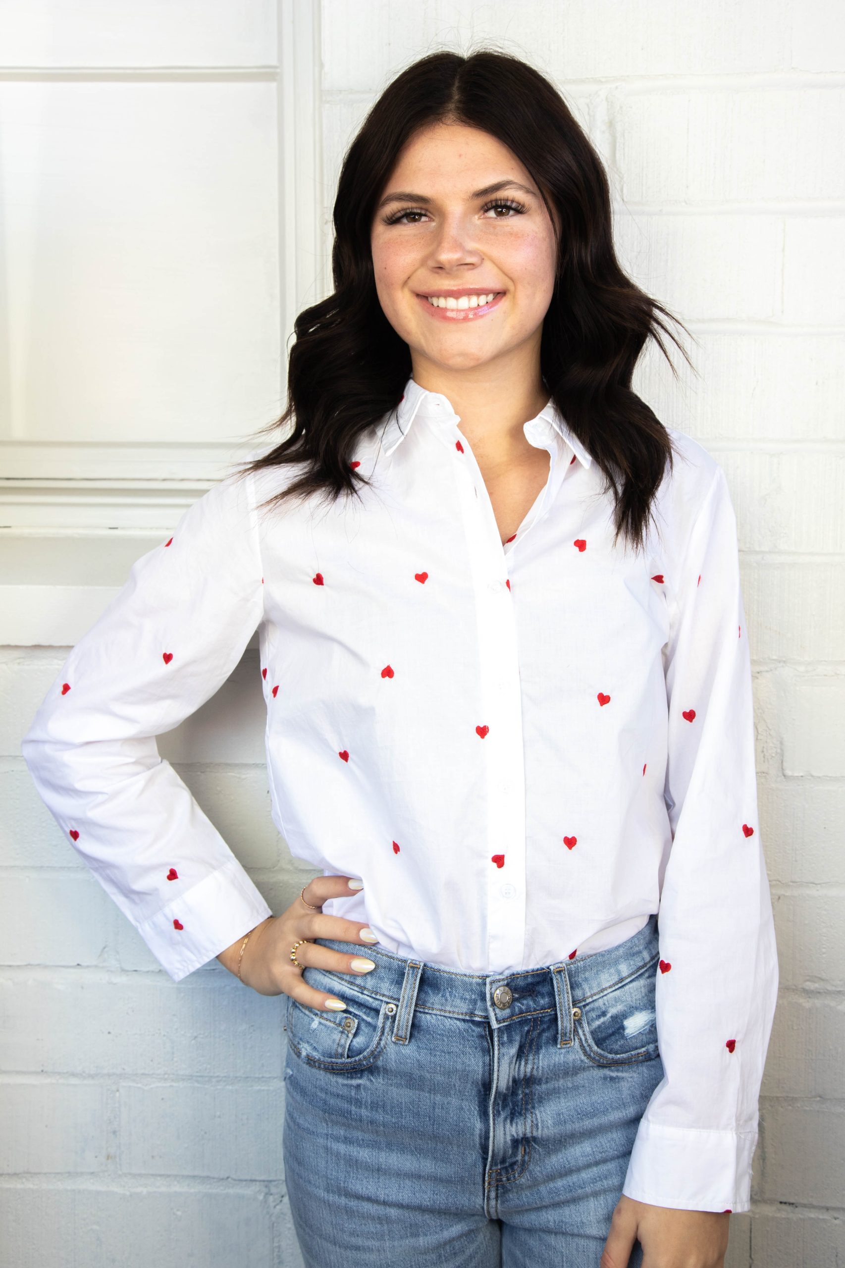 Sloane Heart Embroidered Shirt White/Red