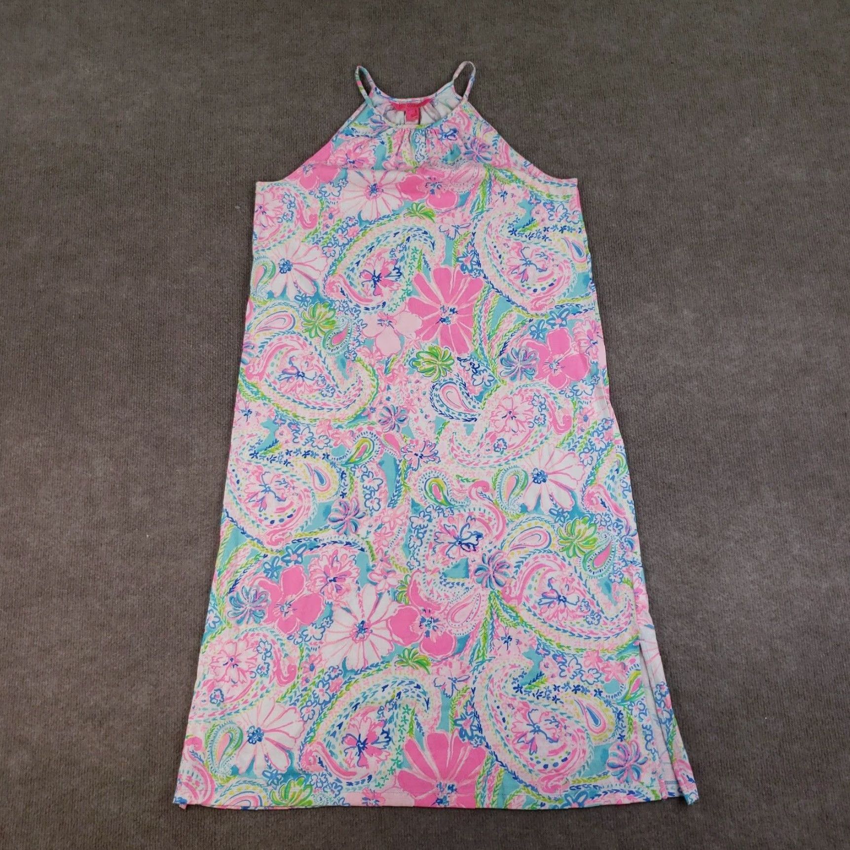 Small Pink Blue Flock Full Of Fun Halter Neck Midi Dress By Lilly Pulitzer Mabry in White, Women's