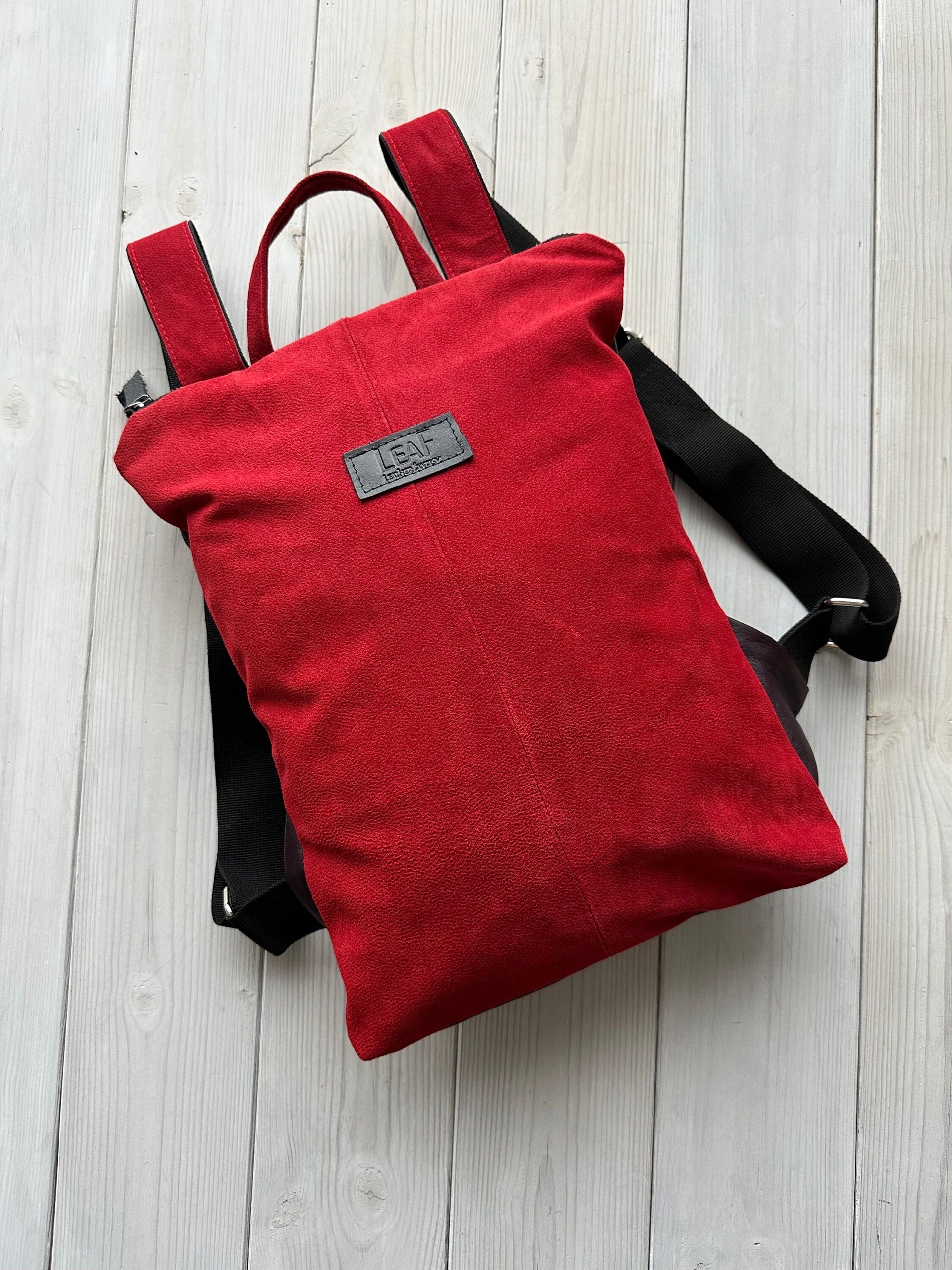 Small Red Leather Backpack Made From Jacket