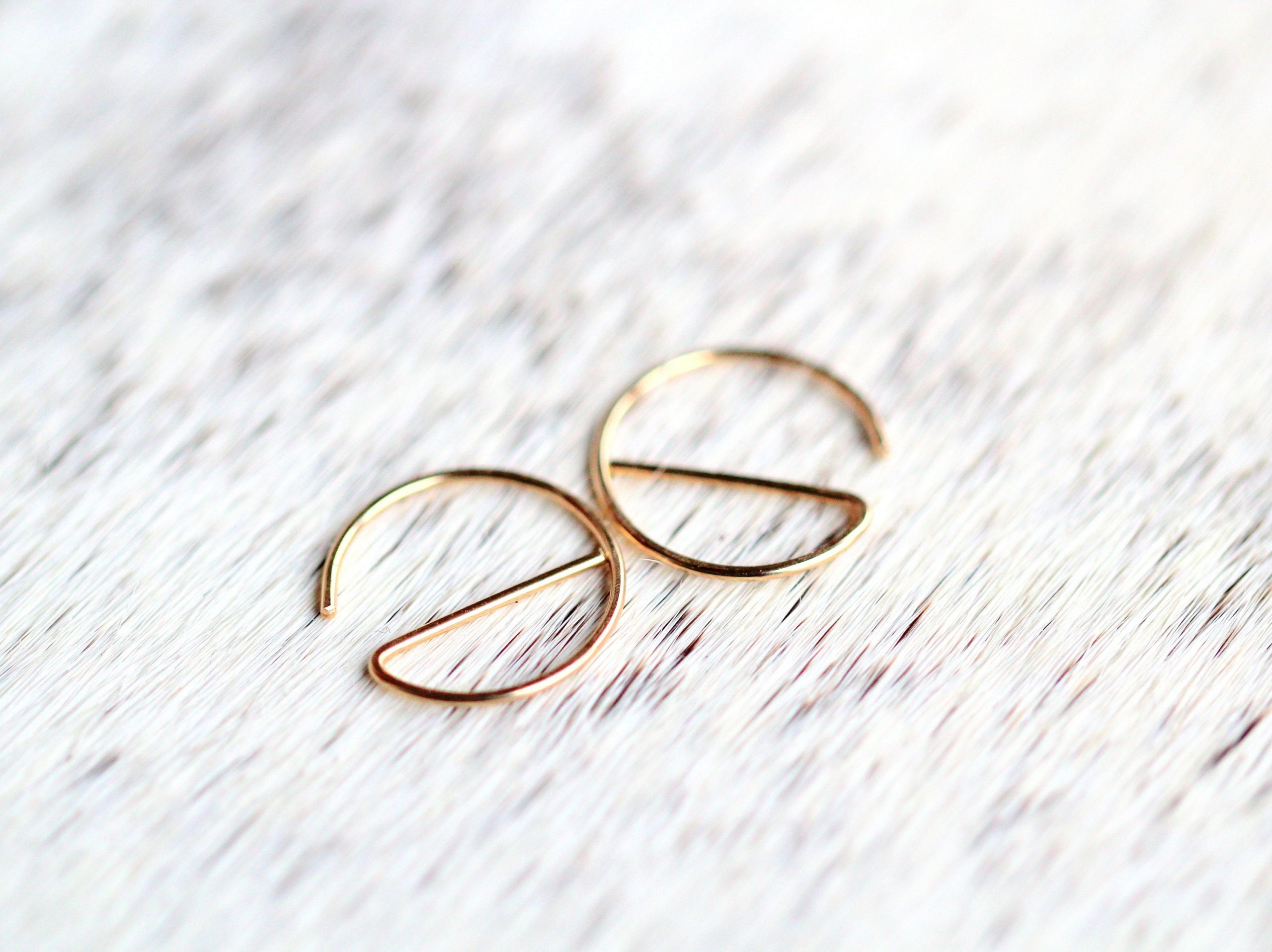 Small Threader Hoop Earrings, Gold Thin Huggie Hug Hoops, Rose, Sterling Silver, Nickel Free Minimalist Jewelry - Tiny E Sliders