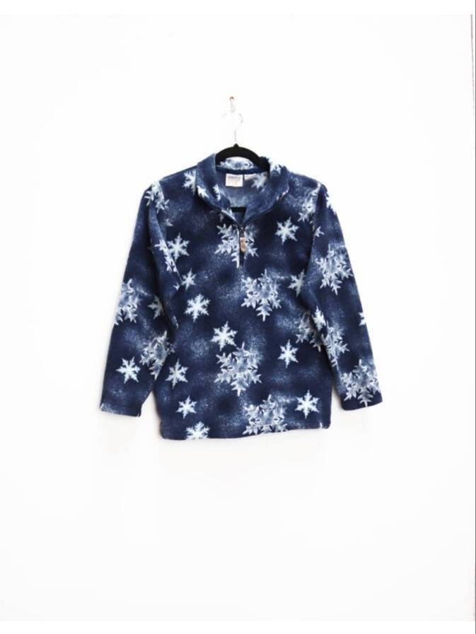 Snowflake Patterned Fleece Vintage Half Zip Sweatshirt Half-Zip Jumper S