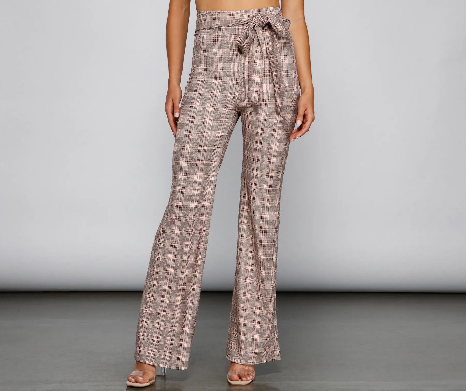 So Chic High Waist Plaid Flared Pants